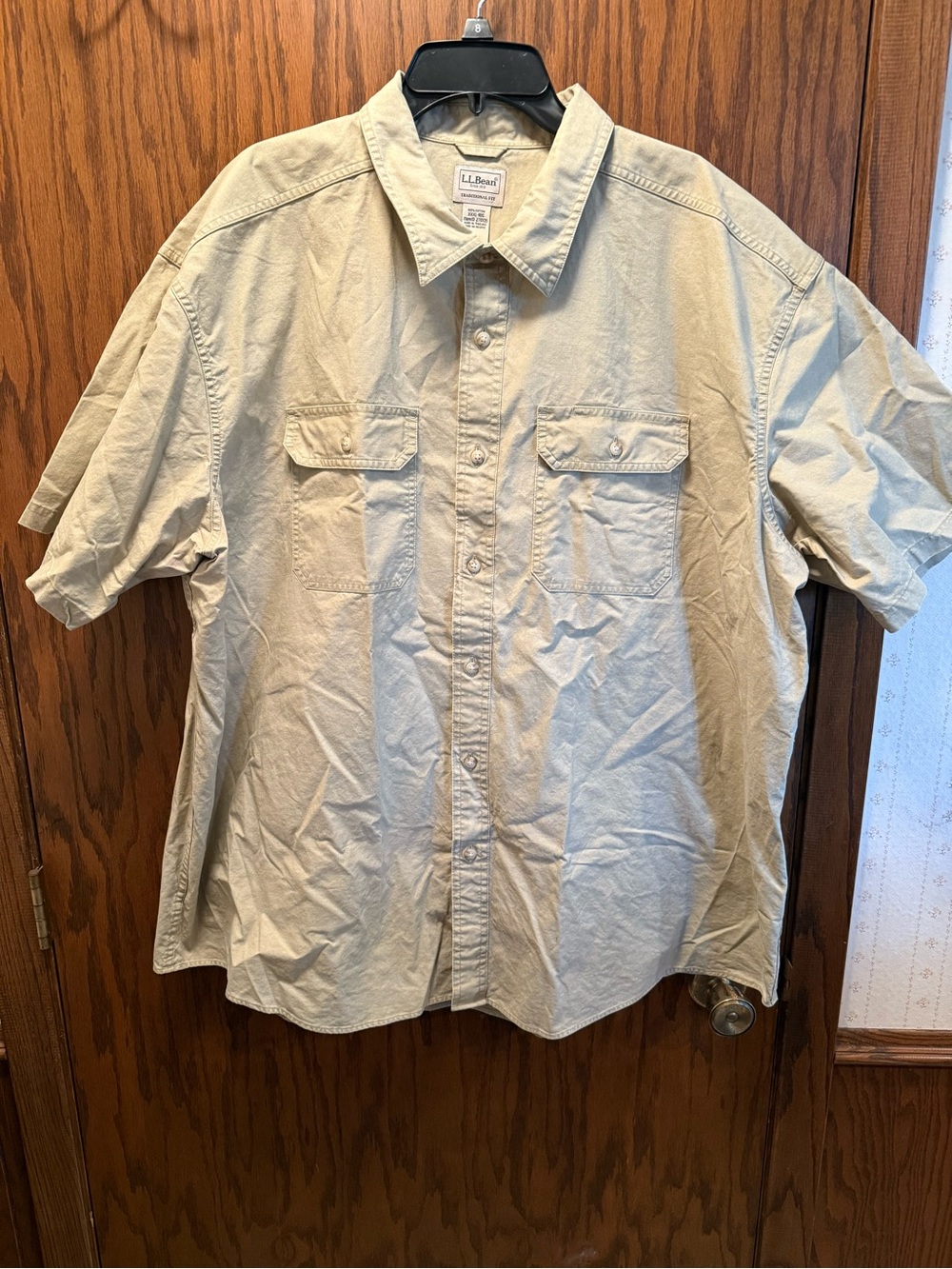 L.L. Bean Short-Sleeve Button-Up Shirt in Khaki-Brand New